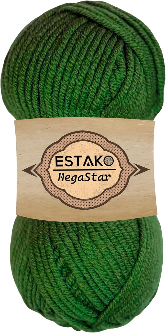 Estako Megastar, 75% Acrylic 25% Wool Yarn, Soft, Chunky Bulky Weight #5 for Crochet and Knitting 3.52 Oz (100g) / 120 Yrds (110m) (64246 - Green)