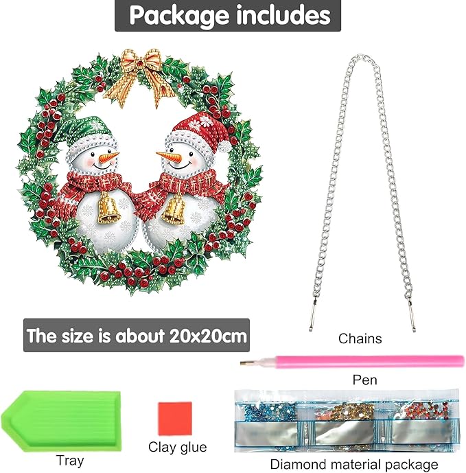 Bimkole Snowman Diamond Art Hanging Kit for Adult, DIY 5D Christmas Diamond Art Painting Window Pendant, Acrylic Crystal Art Hanging Ornament for Wall Home Garden Front Door Decor - 7.8x7.8 Inch