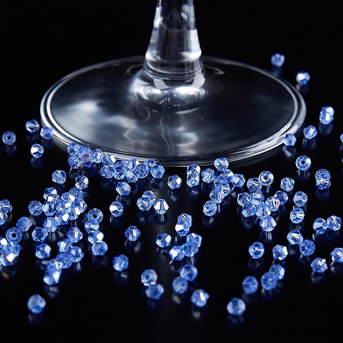 laopottbeads 1200pcs 3mm bicone crystal glass beads for jewelry making, sparkling mini beads for suncatchers, diy bracelets & craft projects (light blue)