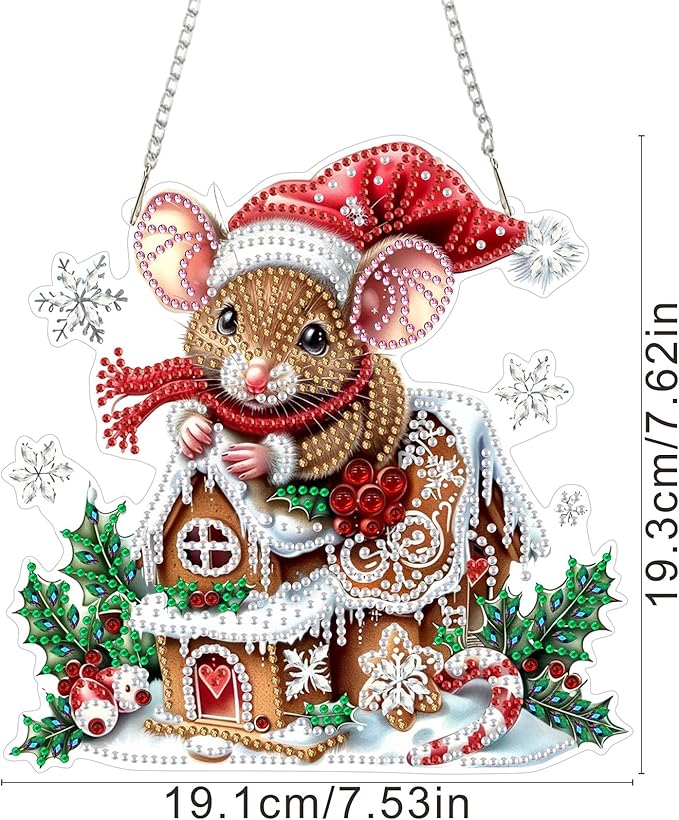 SENQAO Mouse Diamond Art Hanging Kits for Adults Kids, Christmas Diamond Art Suncatchers, 5D Special Shape Diamond Painting Pendant Window Ornament Gifts for Home Garden Door Wall Decor