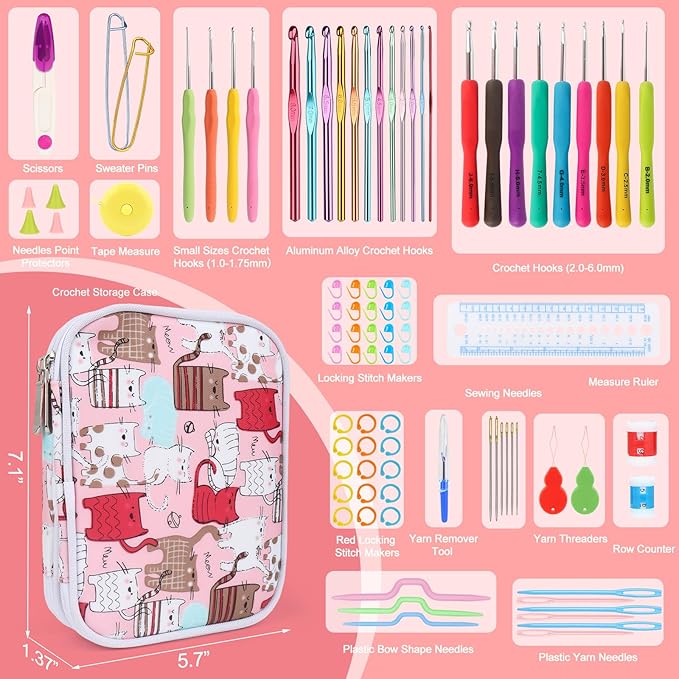 Katech Crochet Hooks Kit with Case, 99-Piece Crochet Hooks Set DIY Crochet Needles Yarn Weave Kits for Knitting Gloves and Sweaters, Ergonomic Lace Crochet Hook for Fine Working