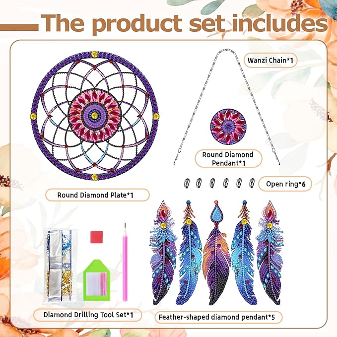 Diamond Dream Catchers Kit, Hanging Diamond Art, DIY Kit for Home Wall & Window Decor, Handmade Craft for Room Decoration (Dream)