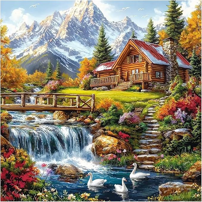 QENSPE Landscape Diamond Art Kits for Adults, DIY Full Drill Diamond Painting Art Kit for Beginners, 5D Round Diamond Dots Paintings Gem Art Crafts Home Wall Decor Gifts 30x30cm