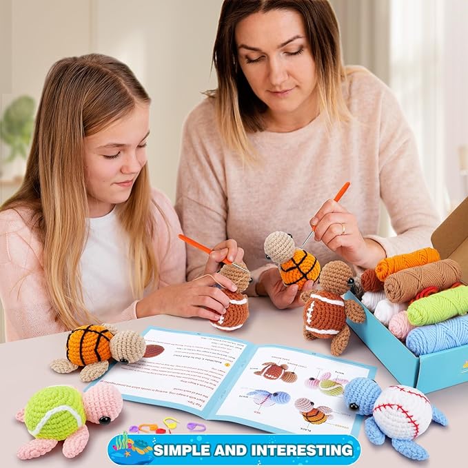 Fortuning's JDS Crochet Kit for Beginners -4 PCS Turtle Crochet Kit with Step-by-Step Video Tutorials, Beginner Crochet Kits for Adults, Animal Crochet Turtle Ball Games Set