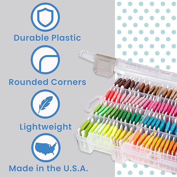 ArtBin Floss Finder Box: Clear Sewing Organizer with 6 Compartments, 12 Dividers, Durable - Perfect for Embroidery Floss and Small Sewing Supplies Storage