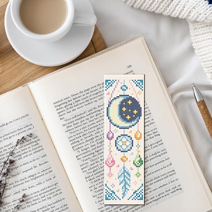 FREEBLOSS 6 Set Cross Stitch Bookmark Kits Dreamcatcher Pattern Stamped Embroidery Kit Stitch Bookmarks DIY Book Marks Printed Cross Stitch Kits with Instructions for Beginners Adults 8''x2.4''