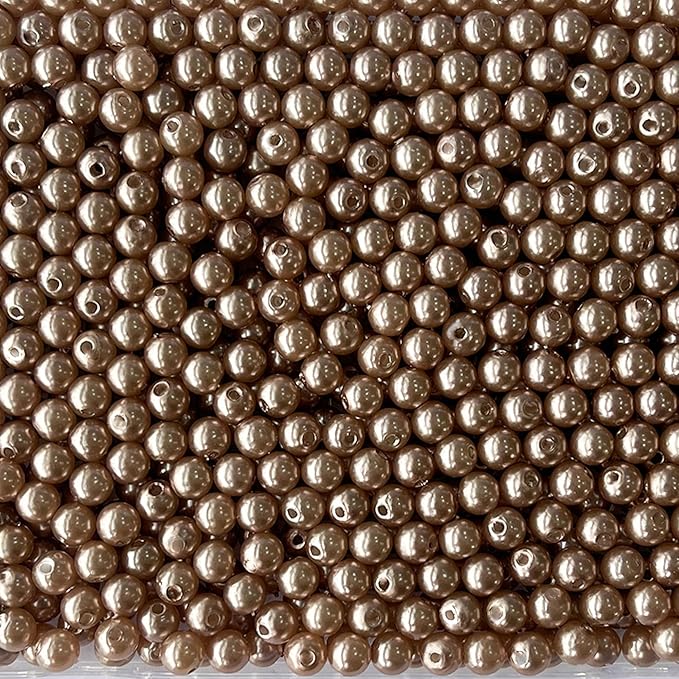 Laopottbeads 800 Pcs Light Brown 8MM Pearl Beads for Jewelry Making Round Pearl DIY Kit for Bracelets, Earrings, Necklaces & Anklets