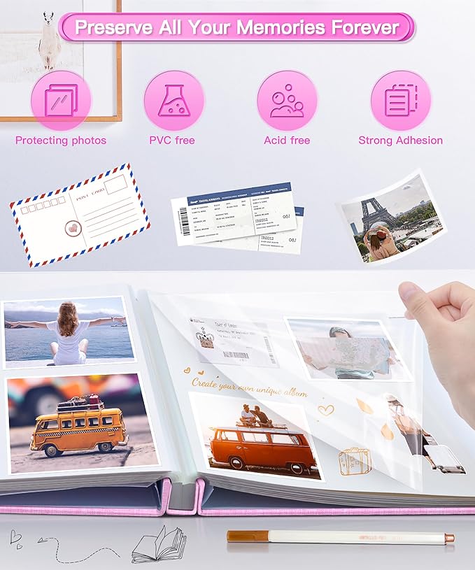 Popotop Photo Album Self Adhesive Scrapbook Album for 4x6 5x7 8x10 Pictures DIY Photo Book as Scrapbooking Supplies Kits, Birthday Gifts for Women Mom Wedding Baby Family Travel
