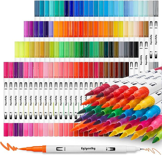 Markers for Coloring Book Adults Relaxation, Dual Tip Brush Pens with 100 Watercolor Fine Tip Markers and Brush Pens for Kids Coloring