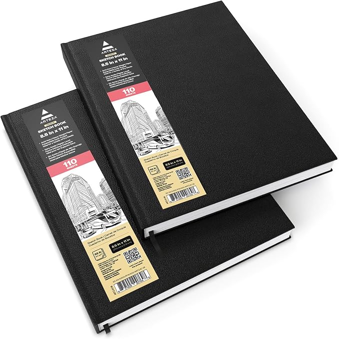 ARTEZA Hardcover Sketch Book 8.5 x 11 Drawing Pad 2 pack 110 Sheets Sketch Pads for Drawing for Adults & Teens