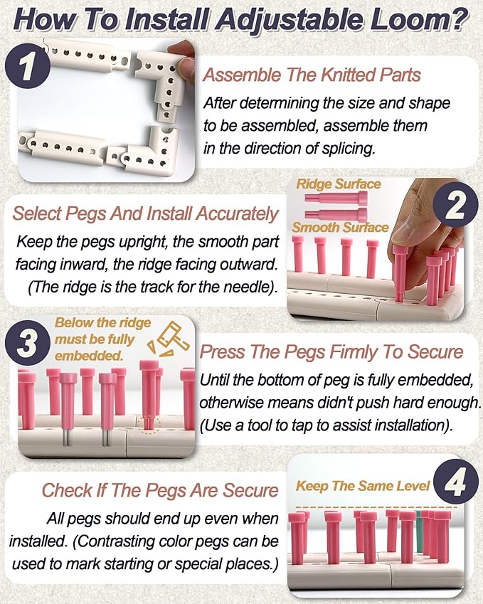 UCDRMA Upgraded Large Adjustable Loom Knitting Kit with Removable-pegs, Up to 132 Sizes & Shapes Weaving Knitting Loom for Blankets/Scarves/Hats, Beginners Infinity Crochet Loom Kit with Instructions