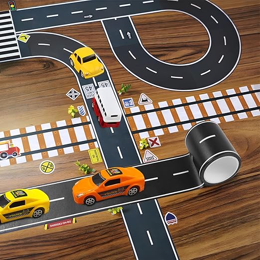 3 Rolls Roadway Tape, Race Cars Decorations for Kids Birthday Party, Race Track Tape Easy to Stick and Tear Without Leaving Any Traces, 2 Inch Wide 49 FT Long 2 Types of Road Tape