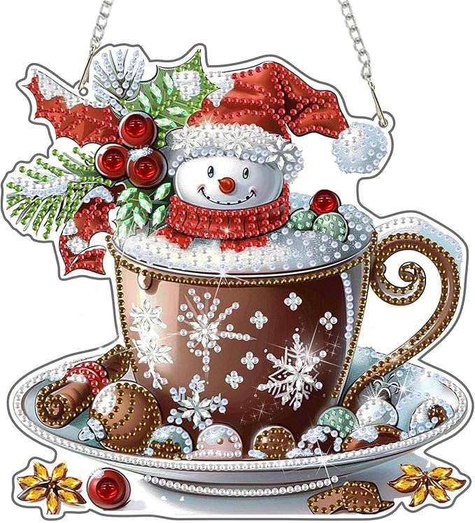 DOMROM Snowman Diamond Art Hanging Kits for Adult Beginner, Christmas Special Shaped Crystal Diamond Painting Snowman Pendant, DIY Diamond Art Suncatchers for Home Garden Wall Decor Gift