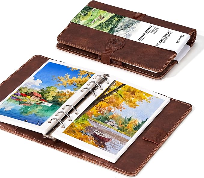 Lightwish Watercolor Sketchbook, 100% Cotton 300gsm Cold Press, 6.69" x 3.94", 20 Sheets, Binder Bound & Refillable, Acid Free Paper for Artists, Adults, Students, Travel Art Journal