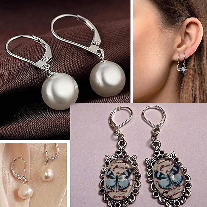 925 sterling silver leverback french hooks - hypoallergenic earring backs with jump rings set - dangle hooks sterling silver findings supplies for jewelry making