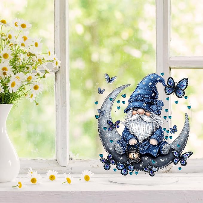 KEYIFA Diamond Painting Desktop Ornament, DIY Gnome Diamond Art for Adults Beginner, Moon Gem Arts Table Decor Special Shaped Rhinestone Crafts Home Desk Decoration Gift, Double Sided