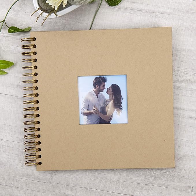 10 x 10 Inch DIY Scrapbook Photo Album with Window Design Cover 80 Pages Craft Paper Memory Book for Weeding Anniversary Travel and Baby (Brown)
