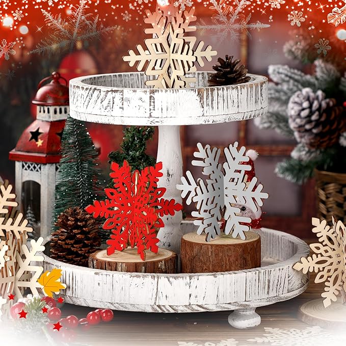 Blosssound 48 Pcs Winter Crafts Set 36 Pcs 3D Wood Snowflake Cutouts Wooden Unfinished Snowflake Slices to Paint with 12 Colored Marker for Winter Wonderland Decoration Christmas DIY Handmade Project