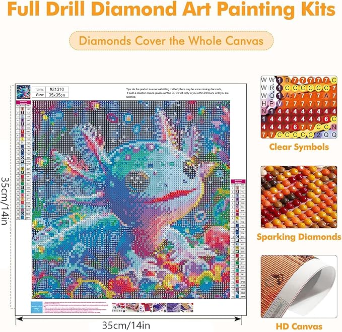 Axquilon Diamond Art Kits for Adults, 5D Salamander Diamond Painting Kits for Adults, DIY Full Round Drill Gem Art for Wall Home Decor Craft 14X14 Inch