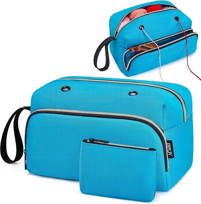 IBFUN Crochet Yarn Knitting Bag 2 Pcs Yarn Storage Organizer Crocheting Bags for Beginners with Hand Wrist for Crochet Accessories Needles Hooks Knitting