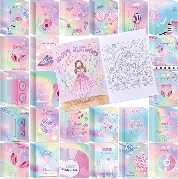 Liliful 144 Pcs Sweet Pop Music Coloring Book Bulk Music-Inspired Mini Coloring Books, Ideal for Leisure Relaxation, Party Favors & Music Enthusiast Gifts