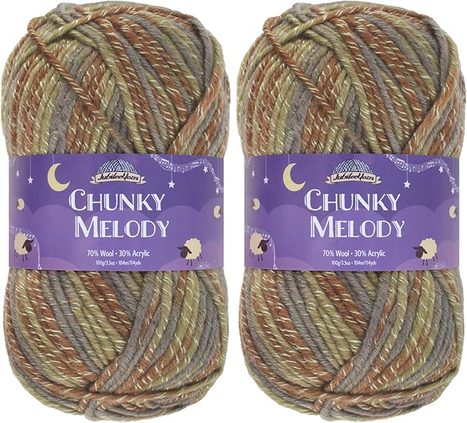 JubileeYarn Chunky Melody Yarn - 100g/Skein Bulky Wool Blend - Lodge Forest - 2 Skeins
