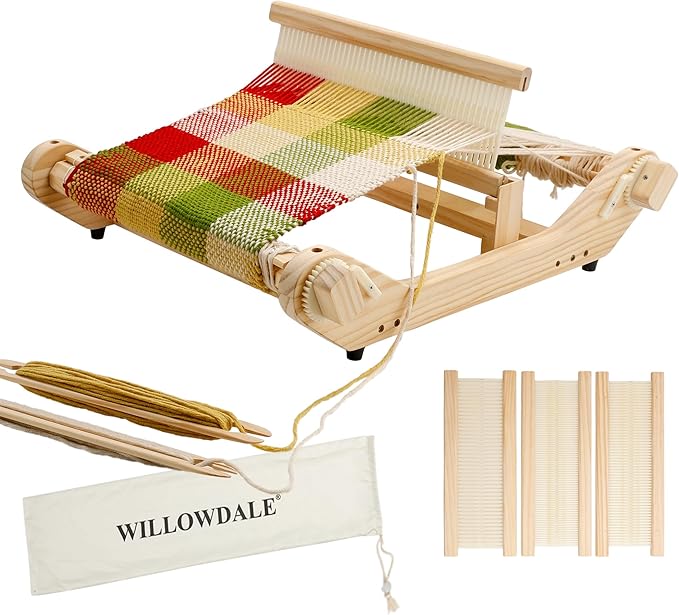 WILLOWDALE 12 Inches Rigid Heddle Loom, Weaving Loom Kit with Shed Stick, Wooden Multi-Craft Weaving Loom for Adults, Threads Warping Frame with Pegs and Yarn Stand, Frame Loom for Beginner