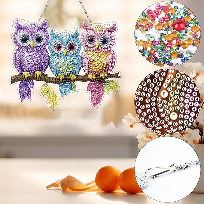 Bimkole Eagle Diamond Art Hanging Kit for Adult, DIY 5D Diamond Art Animals Leaves Window Pendant, Acrylic Crystal Art Hanging Ornament Home Wall Garden Front Door Sign Outdoor Decor 7.8x7.8 Inch