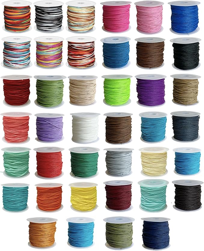 40 Colors 1mm Waxed Polyester Cord Bracelet Cord Wax Coated Thread for Jewelry Making Waxed String for Bracelet Making 25yards for Each Color (1000 Yards)
