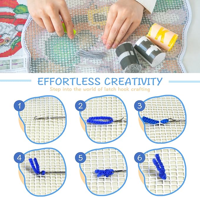 MIAOLLUN Latch Hook Rug Kits, 3D Printed Canvas Christmas Santa Decor Crochet Tapis Needle for Carpet for Crafts 20.4" X 15.0",Santa Claus