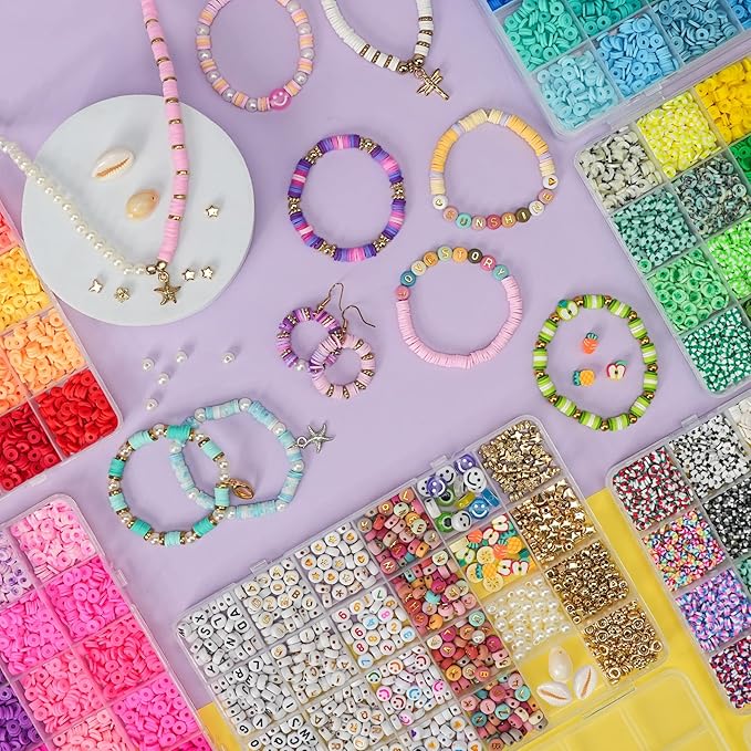 Sunlode 30,000Pcs Clay Beads Bracelets Making Kit, Beads for Bracelets 6 Boxes Bead for Jewelry Making Kit Friendship Bracelet Gifts Trendy Stuff Letter Bead Craft Adult