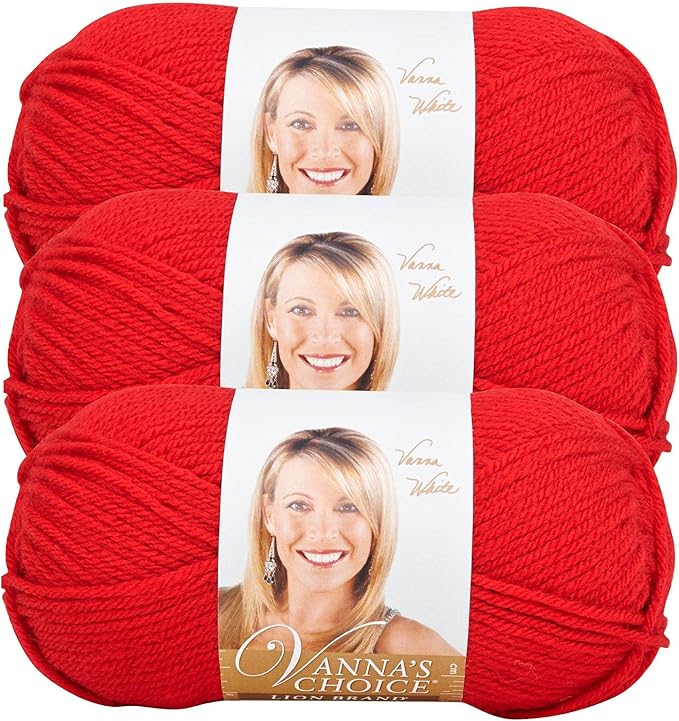 Lion Brand Yarn, Vanna's Choice Worsted Weight Yarn for Knitting, Crochet and Crafts, Scarlet, 3 Pack, Soft Acrylic Fiber for Scarves, Hats and Blankets