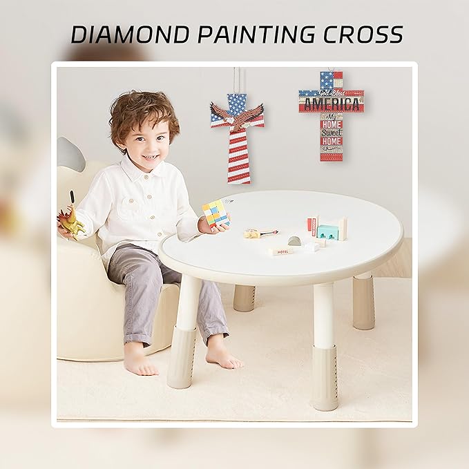 2 Pack Cross Diamond Painting Kits 5D DIY Diamond Painting Cross Special Shaped Diamond Art Kit Patriotic Flag Hanging Wall Home Decor with Tools for Adults