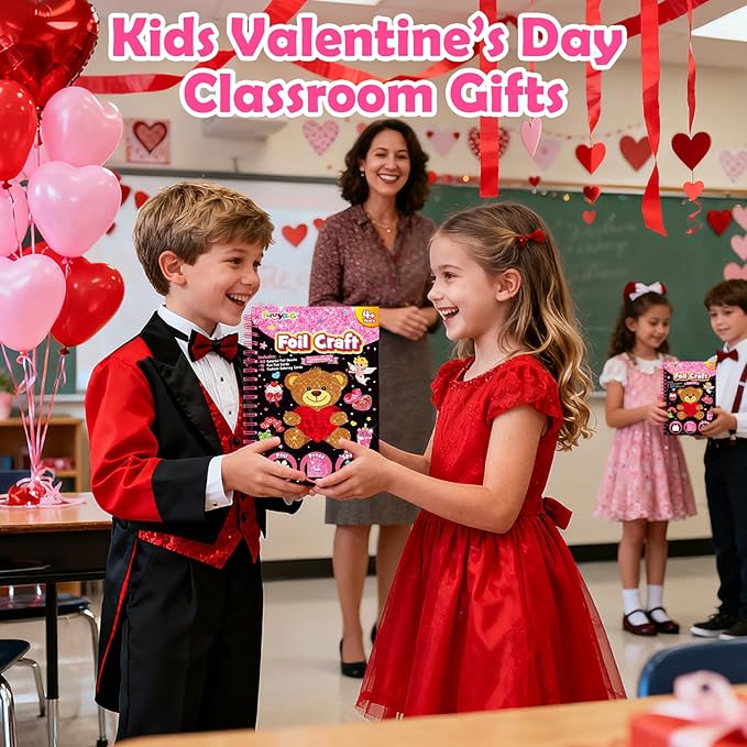 funnyb&g foil art craft for kids - valentine's day crafts gift 2026 party favors classroom gift exchange art supplies creative birthday travel toys for girls boys 4 5 6 7 8 9 years old(valentine's)