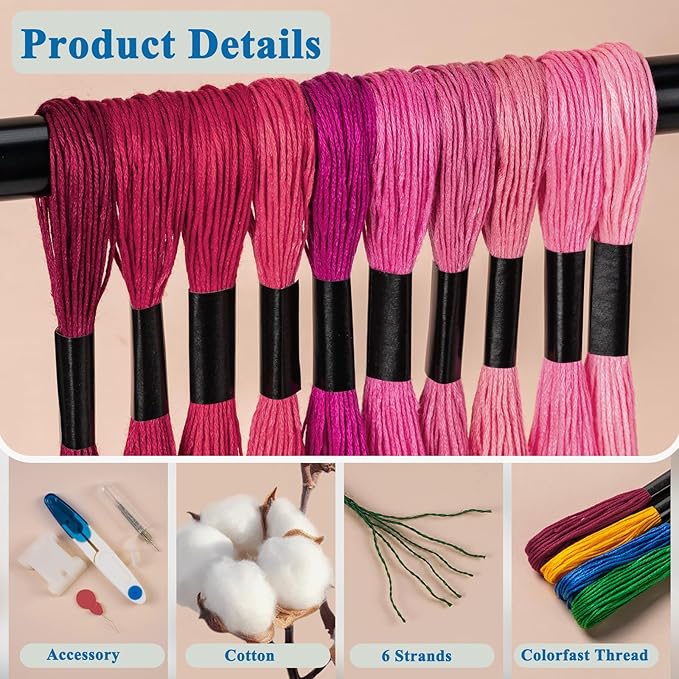 Friendship Bracelet String, 50 Skeins Cross Stitch Thread, 344.5 Inch Cotton Embroidery Floss, Hand Embroidery Thread Tools are Ideal for DIY Sewing and Embroidery Crafts Making