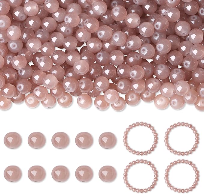500Pcs Brown Round Glass Beads for Jewelry Making Bracelets, 8mm Beading Supplies Glass Crystal Beads for Bracelet DIY Crafts Kits Earring Necklaces(Brown)