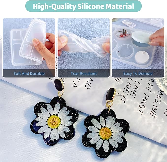 RESIN GO Resin Jewelry Molds, 128 Pcs Multiple UV Resin Earring Mold with Holes, Basic Epoxy Keychain Kits Bundle Complete Set, Necklace Pendant Moldes para Resina Epoxica for Female