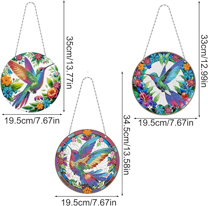MaiYiYi 3 PCS Diamond Painting Ornaments Colorful Bird Special Crystal Gem Craft Painting Set Bird Diamond Art Ornaments for Adult Home Wall Window Art Decor (12.99X7.67 inch)