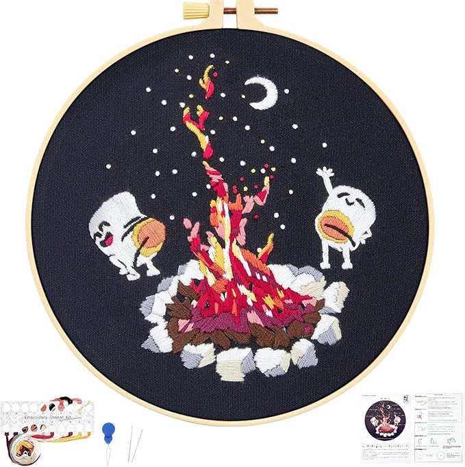 Crafmanoe Embroidery Kits for Beginners Adults, Cute Hand Embroidery Starter Kits, Counted Cross Stitch Kits for Beginners DIY Craft Kits for Adults Women, Embroidery Hoops, Thread and Video Tutorial