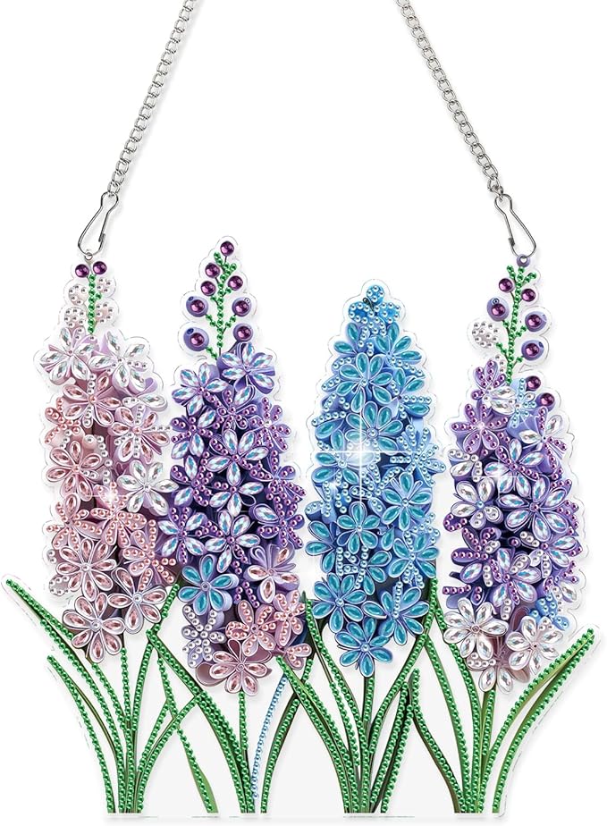 AiYuanzsh Diamond Painting Suncatcher Hanging Kit, Special Shaped Lavender Flowers DIY Diamond Art Pendant for Adults, Window & Wall Decor, 5D Crystal Diamond Art Kit