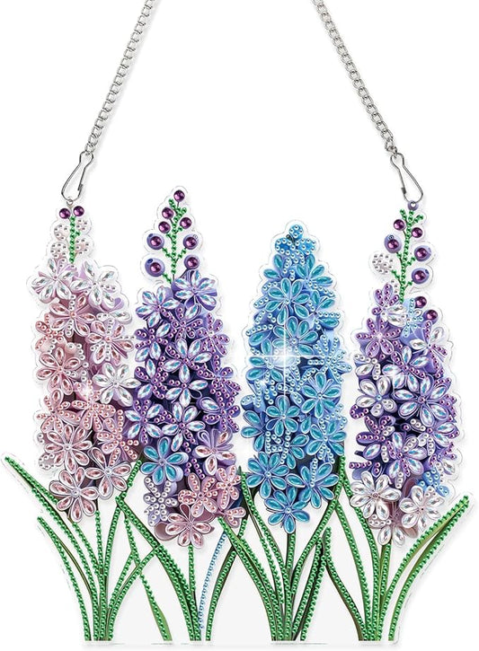 AiYuanzsh Diamond Painting Suncatcher Hanging Kit, Special Shaped Lavender Flowers DIY Diamond Art Pendant for Adults, Window & Wall Decor, 5D Crystal Diamond Art Kit