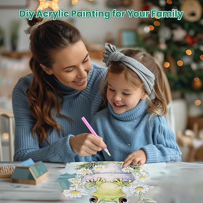 MOGTAA Frog Diamond Art Hanging Pendant Kits, 5D Special Shape Diamond Art Kits for Adults, Crystal Rhinestones Flowers Diamond Painting Gem Art for Home Garden Wall Decor