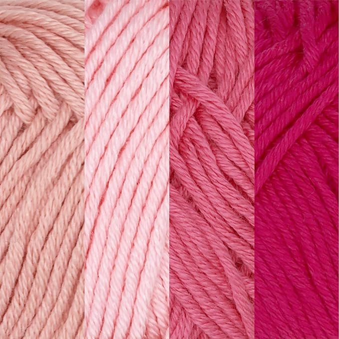JubileeYarn Bamboo Cotton Sport Yarn - 50g/Skein - Shades of Pink - 4 Skeins