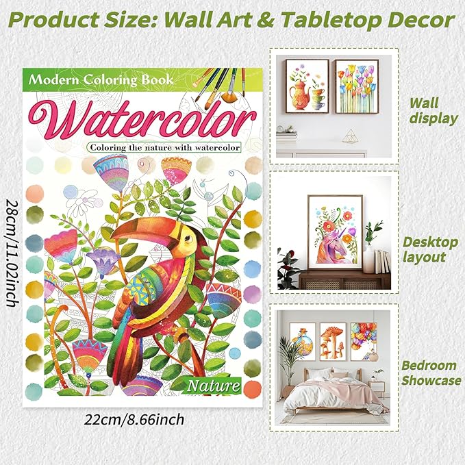 Adults Water Coloring Book: 12 Advanced Exquisite Patterns – 100% Cotton 300gsm Paper, A4 Size – for Beginners & Professionals to Enhance & Consolidate Watercolor Techniques (Nature)