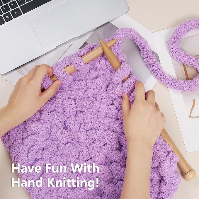 Chunky Yarn for Hand Knitting - #10 Chunky Chenille Yarn, Jumbo Big Thick Chunky Yarns for Crocheting, Super Bulky Chunky Knit Blanket Yarns, 8 Skein (25 yds 8 oz Each Skein), Purple