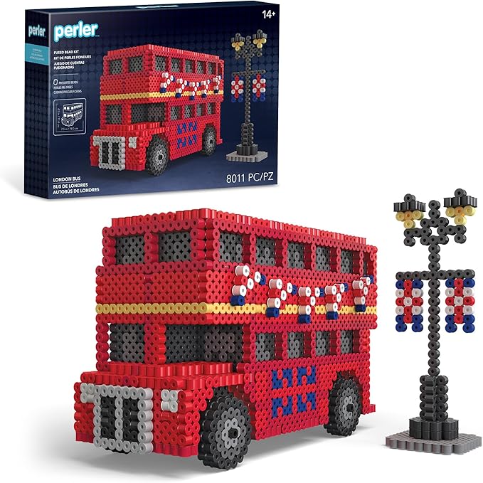 Perler 80-57242 London Bus 3D Fused Bead Craft Activity Kit, 4" W x 17.5" H, Multicolor, 8011 Pieces