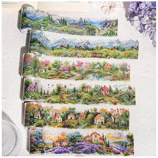 6Rolls PET Tape Stickers for Journaling Supplies, Garden Landscape Themed Journal Stickers for Scrapbooking, Junk Journal Supplies, Planner,DIY Crafts (Town)