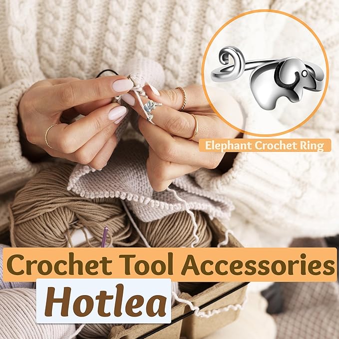 6 PCS Crochet Tension Ring Cat Crown Butterfly Elephant Sunflower Adjustable Yarn Rings Tools Crochet Accessories Gifts for Crochet Lovers