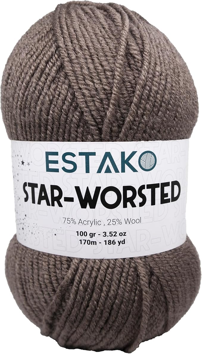 Estako Star-Worsted Yarn - 75% Acrylic 25% Wool - Soft Medium Weight #4-100g (3.52oz) - 170m (186yds) - Crochet & Knitting Yarn (47012 - Mink)