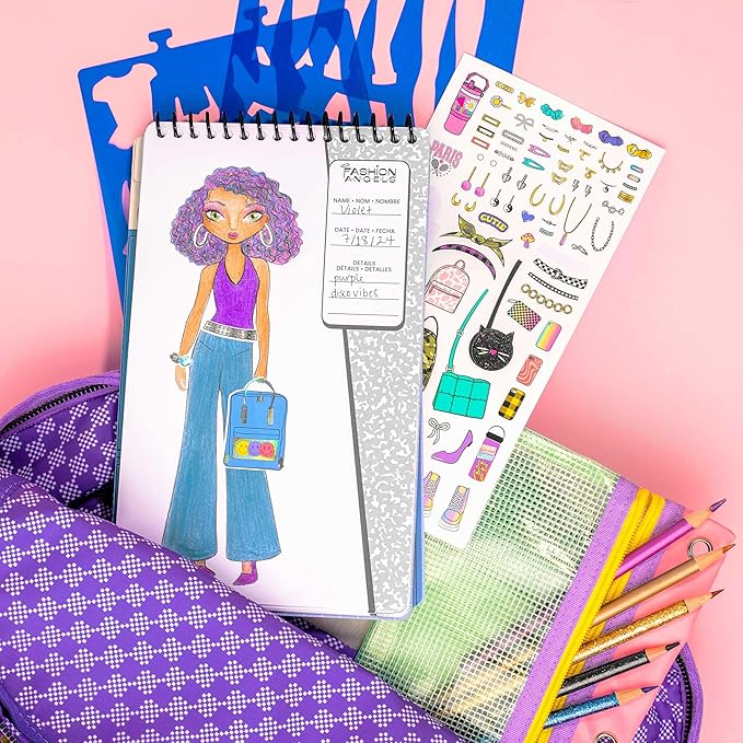 Fashion Angels School Spirit Sketch Set, Includes Sketch Pad with Stencils & Stickers, Fashion Design Sketch Book for Girls, Ideal Drawing Kit for Kids